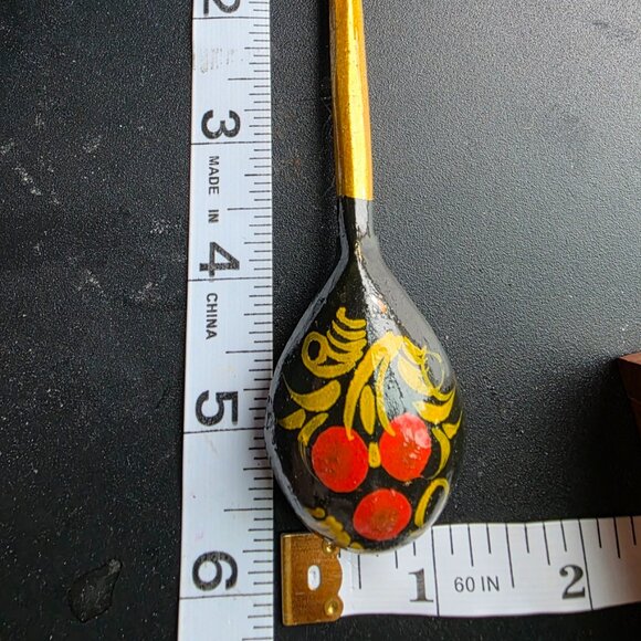 Khokhloma Wooden Bowl 6 Spoons Russian Traditional Collectible - Picture 7 of 10